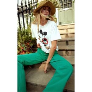 Green Zara High Waist Wide Leg Jeans